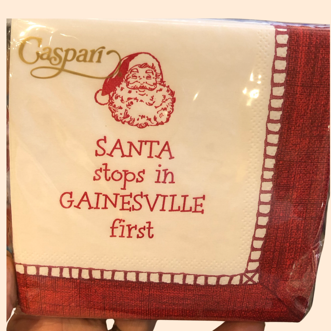 Santa Stops in Gainesville First - Custom Cocktail Beverage Napkin