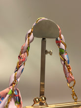 Load image into Gallery viewer, Glenda Gies Light Pink Tweed Trixie Bag w/ Pink Equestrian Scarf
