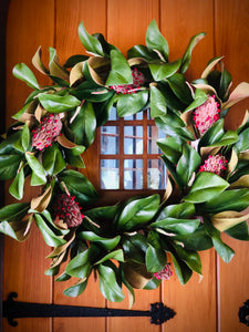 Magnolia Wreath with Seeded Cones