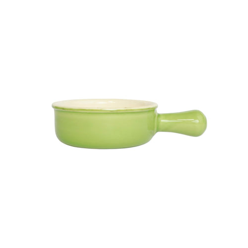 Round light green bowl with single handle