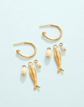 Load image into Gallery viewer, Spartina 449 Sardines Convertible Hoop Earrings gold hoops with removable pearls and fish charm 
