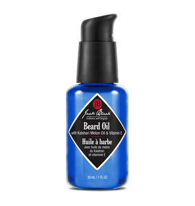 Blue and black bottle of Jack Black Beard Oil