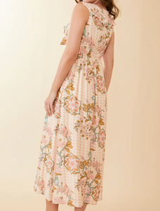 Jeanette Midi Dress Calm Waters Floral Cane Rose