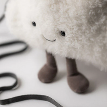 Load image into Gallery viewer, Plush toy cloud with a black strap on a light background
