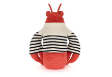 Load image into Gallery viewer, Plush toy lobster with red and white striped pattern on a white background
