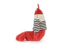 Load image into Gallery viewer, Plush toy lobster wearing a red hat and striped shirt on a white background
