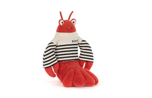 Load image into Gallery viewer, Plush toy lobster with a striped shirt on a white background
