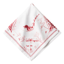 Load image into Gallery viewer, white napkin with Country Estate design with Santa in red
