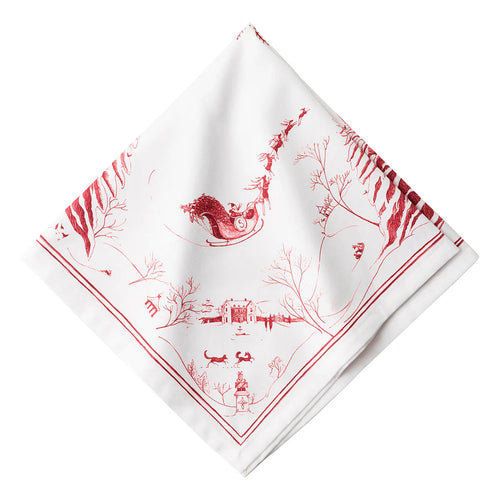 white napkin with Country Estate design with Santa in red