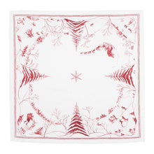 Load image into Gallery viewer, white and red napkin with country estate winter holiday scene

