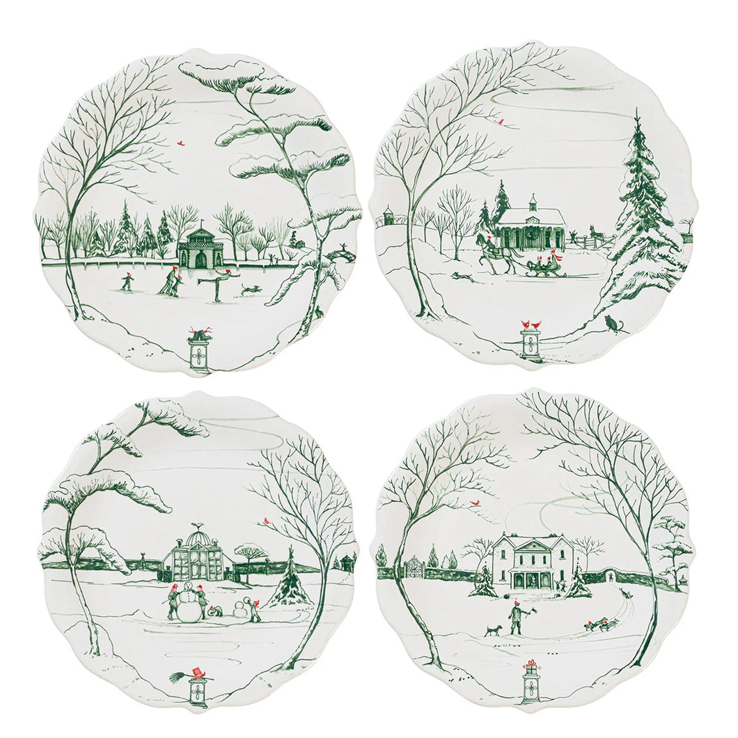 Juliska Country Estate Winter Frolic Party Plate Assorted Set/4 - Evergreen