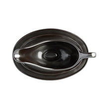 Load image into Gallery viewer, Juliska Pewter Stoneware Sauce Boat and Stand
