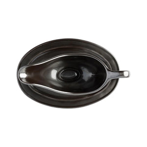 Juliska Pewter Stoneware Sauce Boat and Stand