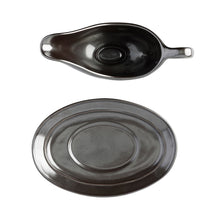 Load image into Gallery viewer, Juliska Pewter Stoneware Sauce Boat and Stand
