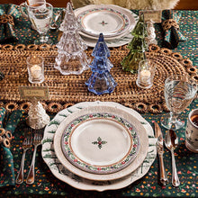 Load image into Gallery viewer, Place setting on a table with Juliska Berry and Thread Stackable Glass Trees in Blue, Clear, and Green
