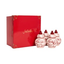 Load image into Gallery viewer, Juliska Country Estate Winter Frolic Ginger Jar Place Card Holders with red box
