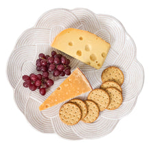 Load image into Gallery viewer, Juliska Le Panier Mystic Knot Charger/Platter  set with cheese and fruit and crackers 
