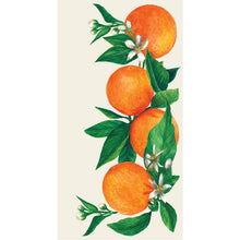 Load image into Gallery viewer, cream guest napkin printed with oranges and orange flowers
