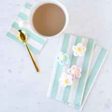 Load image into Gallery viewer, Hester &amp; Cook Seafoam Classic Stripe Paper Napkins used with tea and sweets
