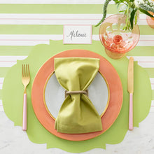 Load image into Gallery viewer,  Die-cut Bright Green French Frame Placemat with saffron plate
