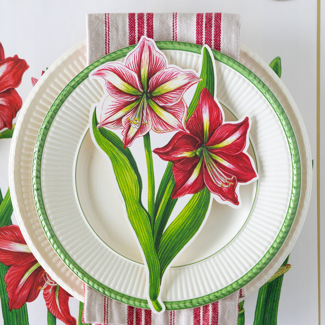 Amaryllis Table Accent on a white plate