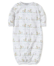 Load image into Gallery viewer, Long baby gown with long sleeves, snaps down the front and gathered hem
