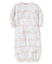 Load image into Gallery viewer, Long baby gown with long sleeves, snaps down the front and gathered hem
