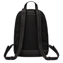 Load image into Gallery viewer, The Longchamp Boxford Backpack in Black Canvas back view showing back leather
