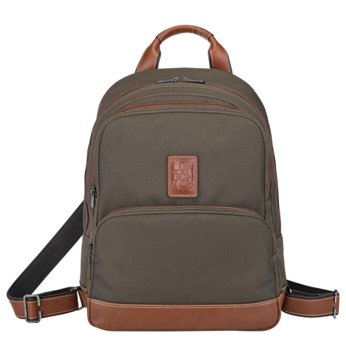 Longchamp Boxford Backpack in Brown-green Canvas with brown leather accents 