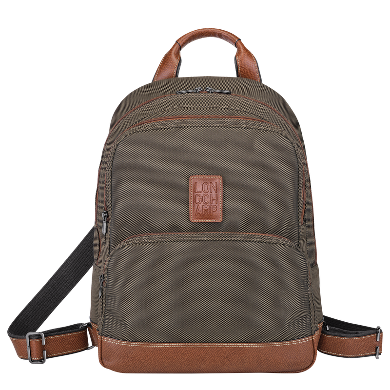 Longchamp Boxford Backpack in Brown-green Canvas with brown leather accents 