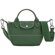 Longchamp Le Pliage Xtra Leather Handbag w/ Strap X-Small in green British Green leather and white and silver accents