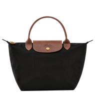 Longchamp Le Pliage Original Top Handle Handbag size Small in black with brown leather trimming
