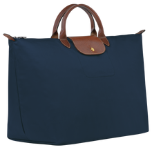 Load image into Gallery viewer, Longchamp Le Pliage Original Large Luggage Travel Bag navy side view to show dimensions 
