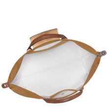 Load image into Gallery viewer, Longchamp Le Pliage Original Large Luggage Travel Bag fawn open to show white interior and small pockets 
