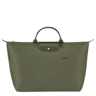 Longchamp Le Pliage Green/Recycled Large Fabric Travel Bag in Forest with green leather