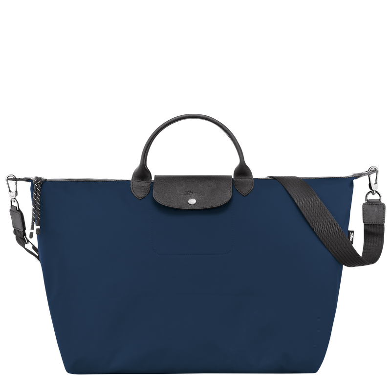 Longchamp Le Pliage Energy Large Travel Bag in Navy with black leather accents and silver hardware