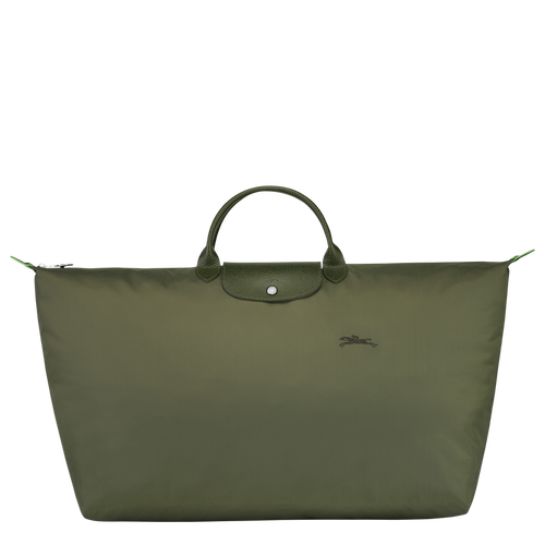 Longchamp Le Pliage Green/Recycled X-Large Canvas Travel Bag in the color Forest with green leather