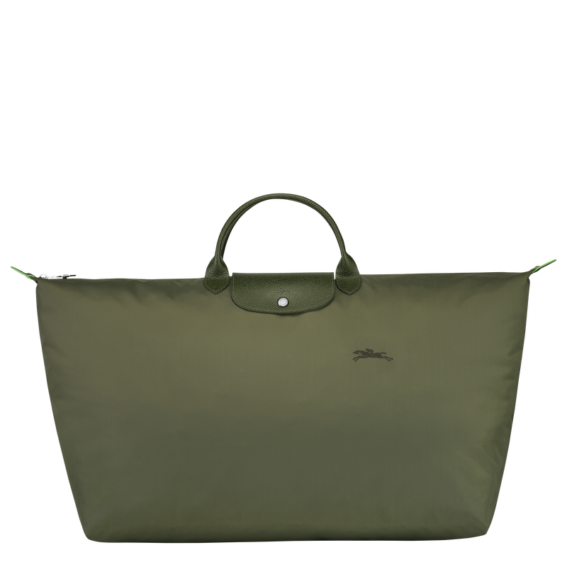 Longchamp Le Pliage Green/Recycled X-Large Canvas Travel Bag in the color Forest with green leather
