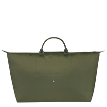 Load image into Gallery viewer, Longchamp Le Pliage Green/Recycled X-Large Canvas Travel Bag in the color Forest with green leather back view
