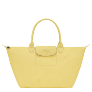 Longchamp Le Pliage One L Top handle Bag Handbag line yellow with matching leather handles and a center flap