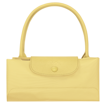 Load image into Gallery viewer, Longchamp Le Pliage One L Top handle Bag Handbag line yellow with matching leather handles and a center flap folded
