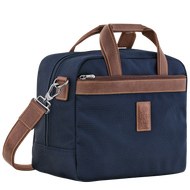 Longchamp Boxford Small Travel Bag in Blue with brown leather strap and handles and silver hardware