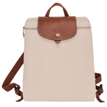 Load image into Gallery viewer, Longchamp Le Pliage Lid Medium Original Backpack in the color Paper with brown leather accents 
