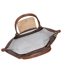 Load image into Gallery viewer, Longchamp Le Pliage Original Large Shoulder Tote Bag in the color mocha open to show white interior
