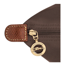 Load image into Gallery viewer, close up of gold zipper pull with longchamp logo
