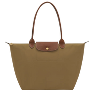 Olive colored  Le Pliage Original shoulder bag with leather accents and gold hardware