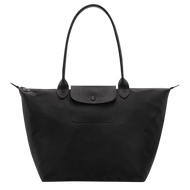 Longchamp Le Pliage One L Shoulder Bag Handbag black bag with matching black leather stripes and shoulder handles