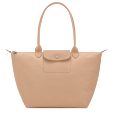 Load image into Gallery viewer, Longchamp Le Pliage One L Shoulder Bag Handbag beige bag with matching beige leather stripes and shoulder handles
