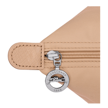 Load image into Gallery viewer, close up of silver zipper pull with longchamp logo
