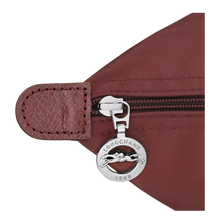 Load image into Gallery viewer, close up of silver zipper pull with longchamp logo
